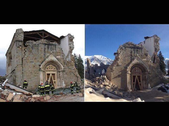 Ad Amatrice crolla parete S.Agostino