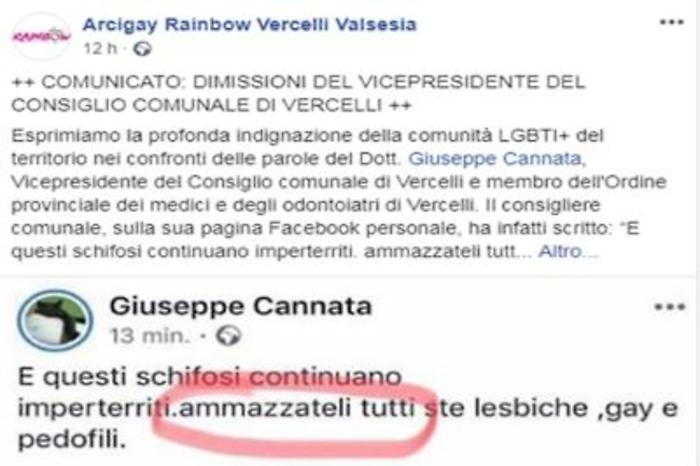 Sanit&agrave;: 'Ammazzate tutti i gay', post choc medico consigliere comune Vercelli