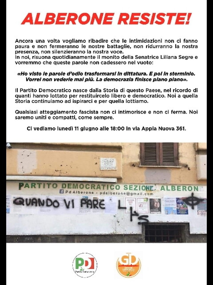 Imbrattata sede Pd a Roma