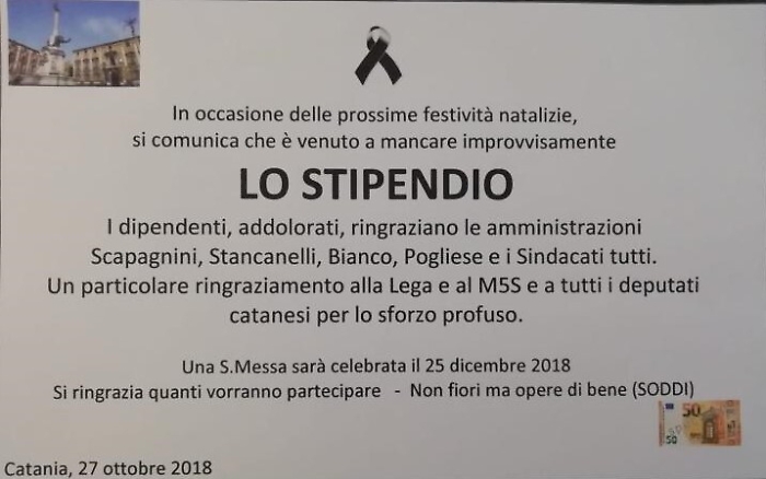 &laquo;E' morto lo stipendio&raquo;, a Catania neanche il dissesto frena la lisc&igrave;a...