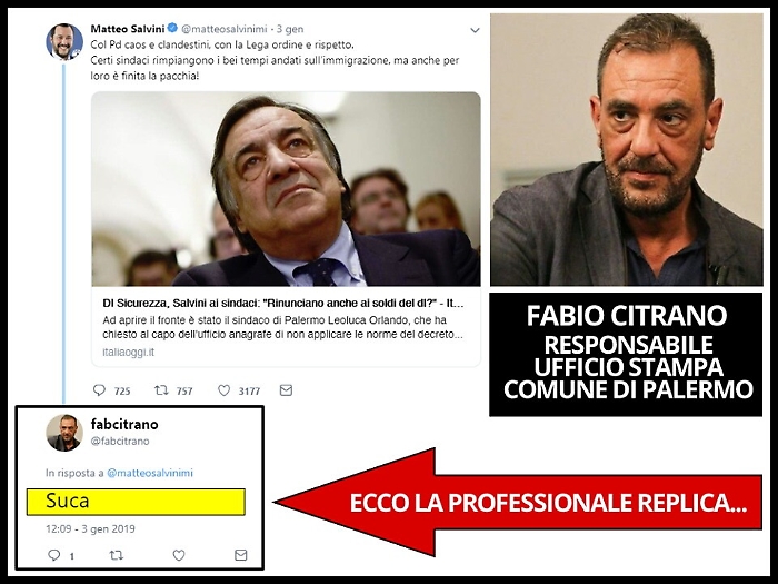 Decreto sicurezza, "S.....a" a Salvini su Fb da addetto stampa Orlando