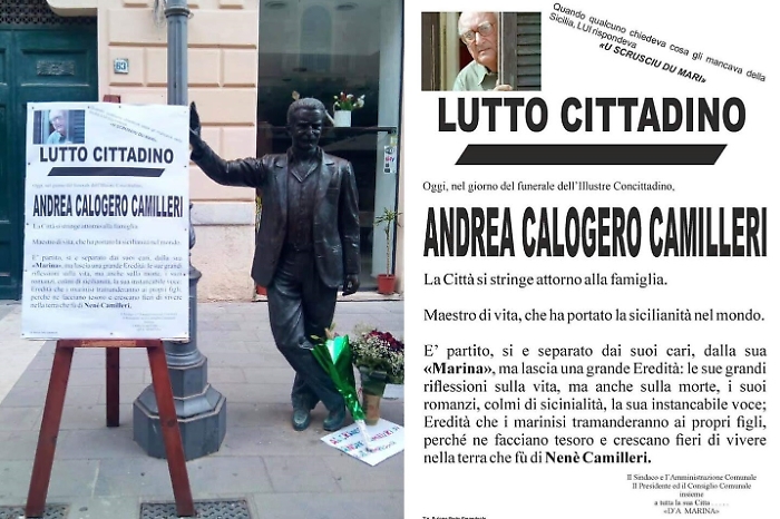 Porto Empedocle, manifesti funebri del Comune per la morte di Andrea Camilleri pieni di "strafalcioni" 