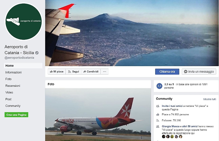 Aeroporto di Catania &egrave; il pi&ugrave; social d'Italia e batte Roma e Milano