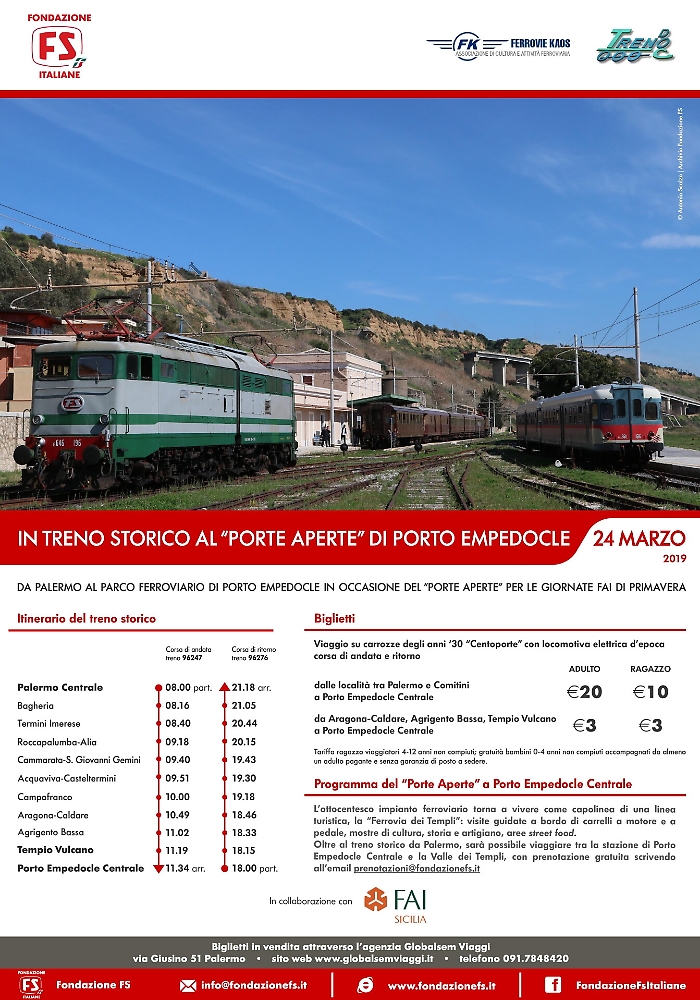Un treno storico da Palermo a Porto Empedocle per le giornate Fai di Primavera
