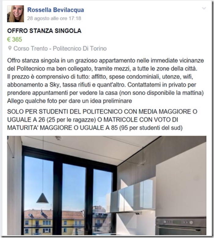 Annunci web, a Torino affitto solo a terroni cervelloni