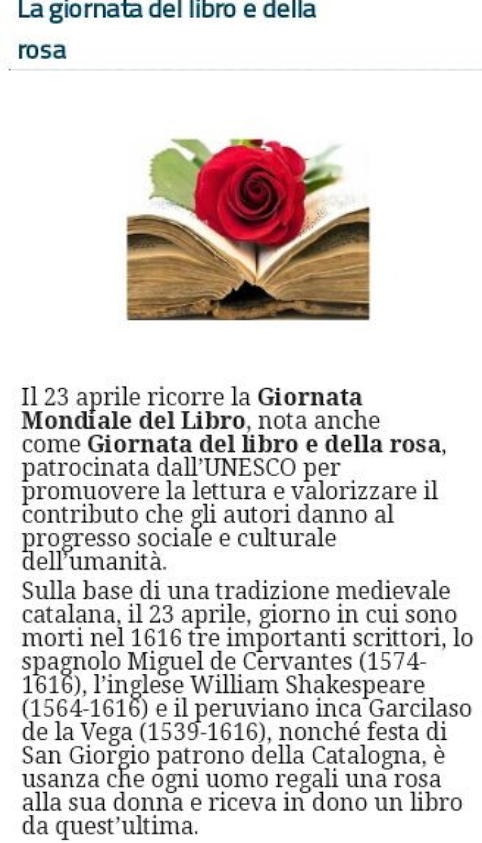 23 aprile: giornata del libro e della rosa
