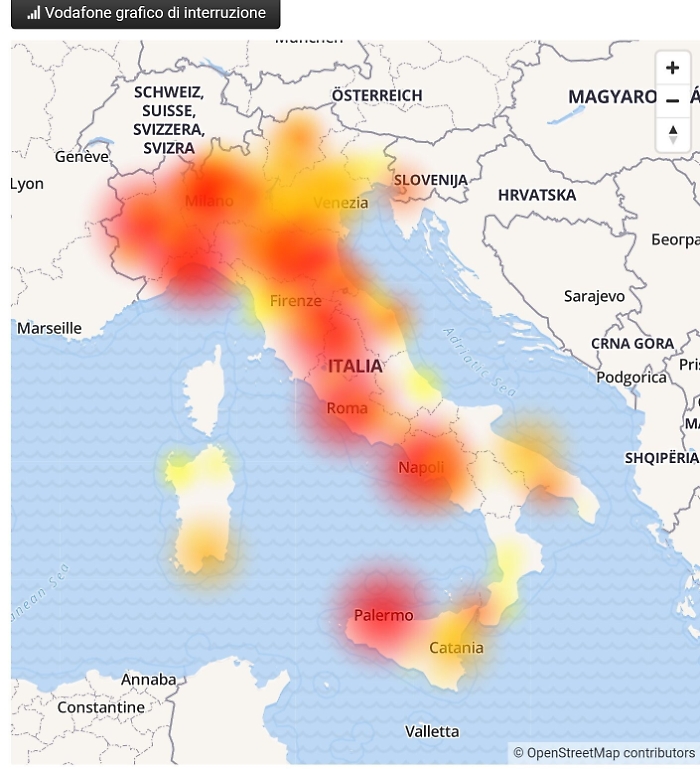 Guasto alla rete Vodafone su larga parte d'Italia 