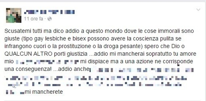 Agrigento, annuncia suicidio su Facebook e si butta da balcone