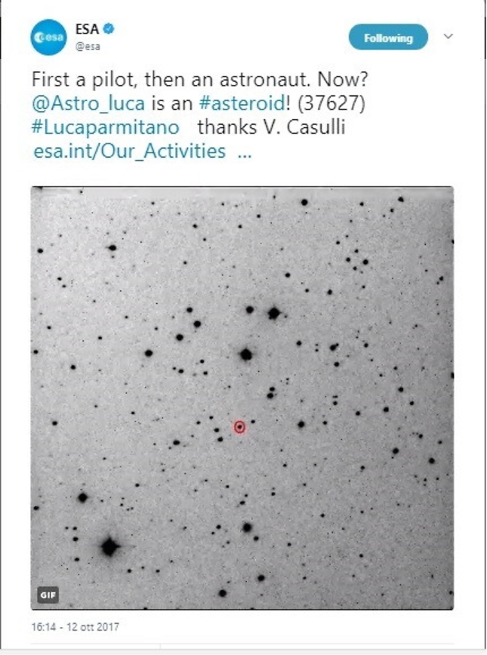 Luca Parmitano &egrave; ora (anche) il nome di un asteroide