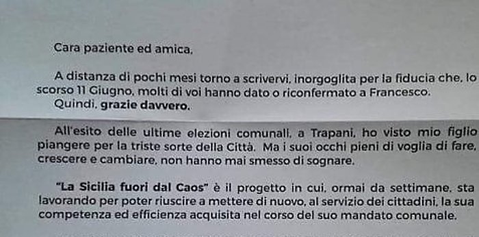 Trapani, le lettera della ginecologa dell'ospedale ai pazienti: &laquo;Votate per mio figlio&raquo;