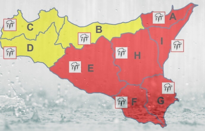 Maltempo, allerta rossa domani su gran parte della Sicilia