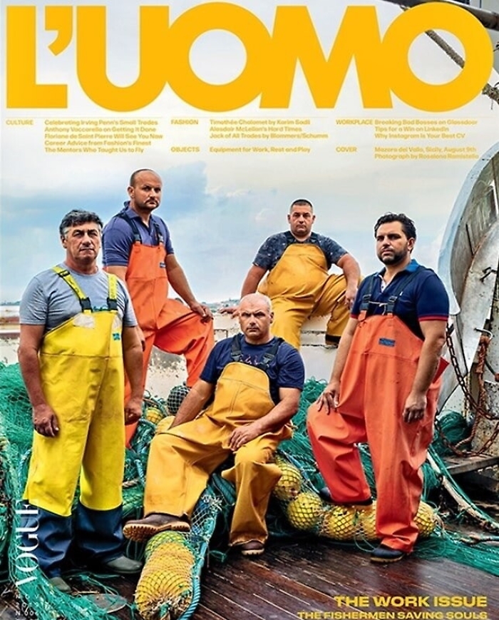 I pescatori "eroi" che salvano vite in mare sulla copertina di Uomo Vogue