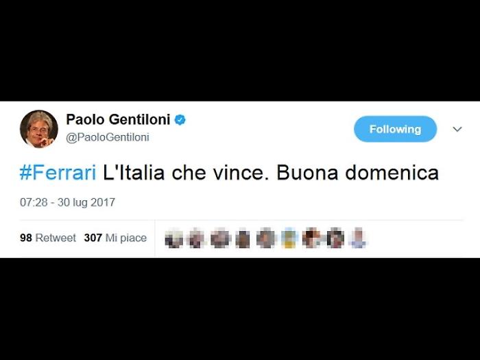 F1: Gentiloni, Ferrari, Italia che vince