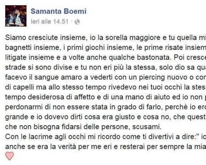 Il messaggio del sorella di Ilenia «Dovevo starti più vicina, perdonami»