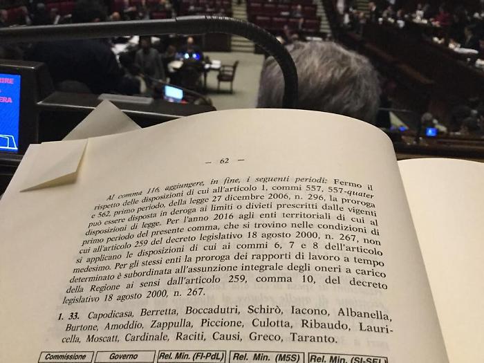 Dalla Camera s&igrave; all'emendamento che salva i precari dei comuni in dissesto