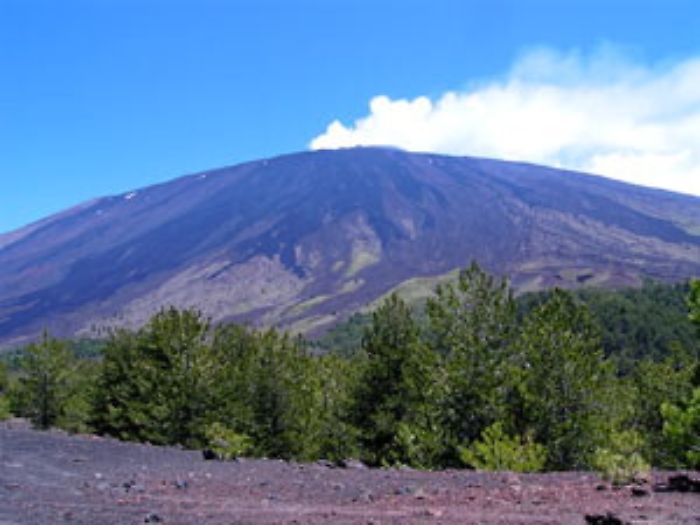 Colonna di fumo e attività stromboliana sull'Etna