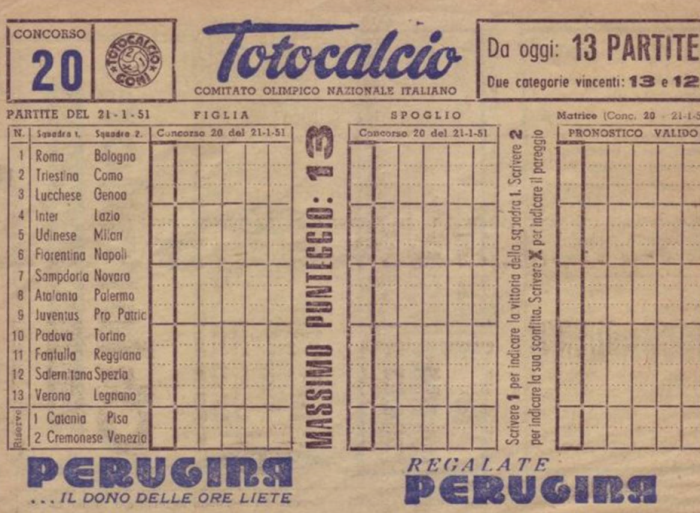Vecchia schedina del Totocalcio