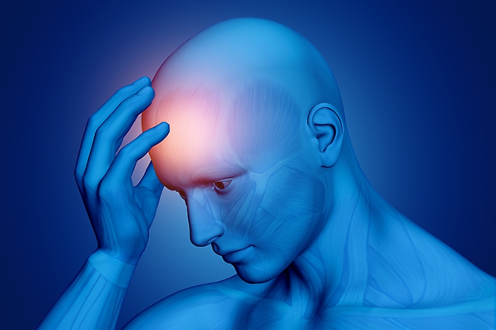 3D male figure holding head