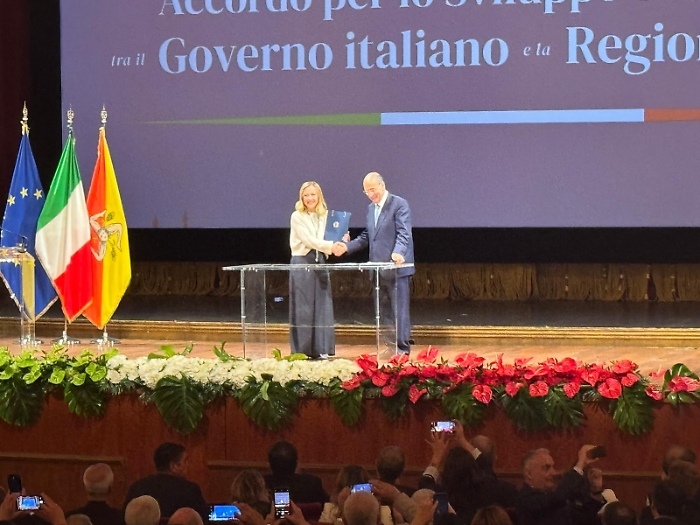 Giorgia Meloni e Renato Schifani a Palermo per firma accordo Fsc