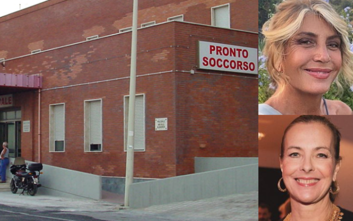 Il pronto soccorso di Pantelleria, a desta Myrta Merlino e Carole Bouquet