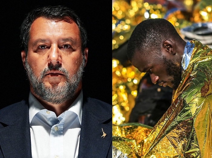 Matteo Salvini e un migrante