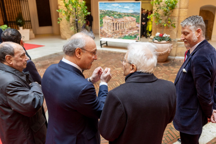 L'ex presidente della Fondazione  Agrigento 2025 con Mattarella, Schifani e Giuli