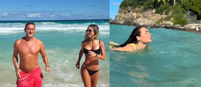 Francesco Totti, Noemi Bocchi e a destra Ilary Blasi