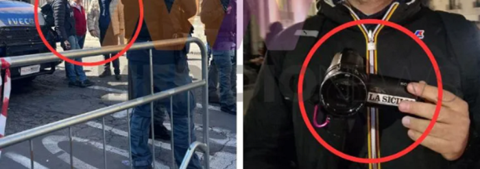 Agente a Catania con telecamera con logo La Sicilia