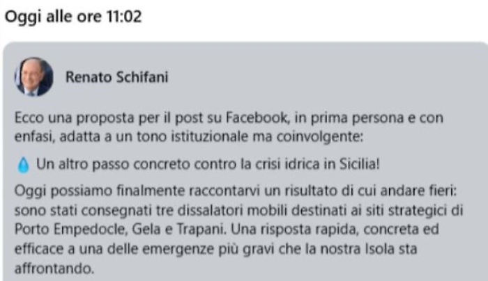 L'aiutino dell'IA (dimenticato) frega Schifani e scatena gli utenti social: &laquo;Ecco un testo istituzionale, ma coinvolgente per te&raquo;