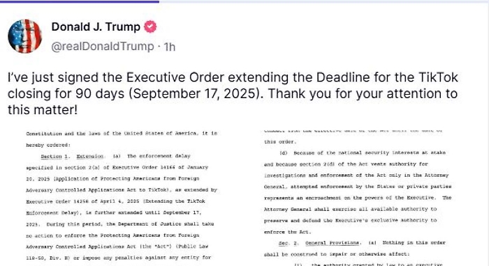 Trump proroga di altri 90 giorni la scadenza di vendita dell'app TikTok