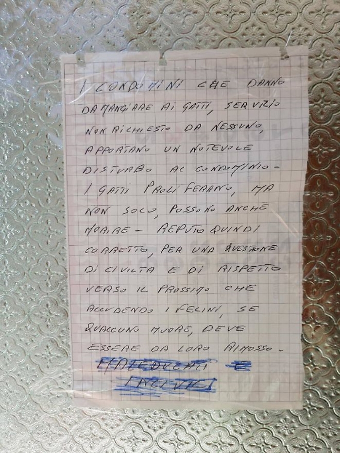 Lettera intimidatoria in un condominio e uccisione gattino