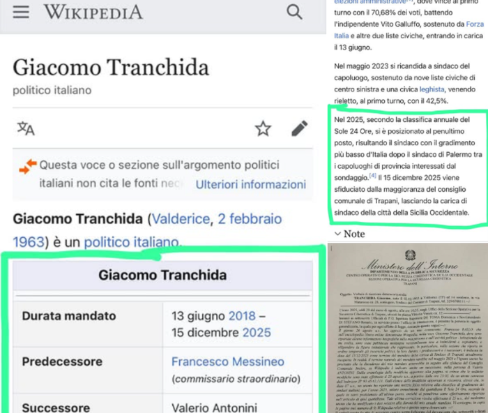 Hackerata pagina Wikipedia di Giacomo Tranchida