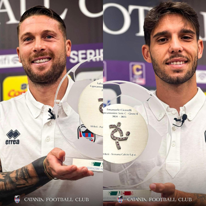 Catania, i bomber Caturano e Cicerelli premiati dall'associazione calciatori
