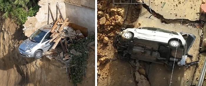 E' precipitata l'auto che era rimasta in bilico sul costone a Niscemi 