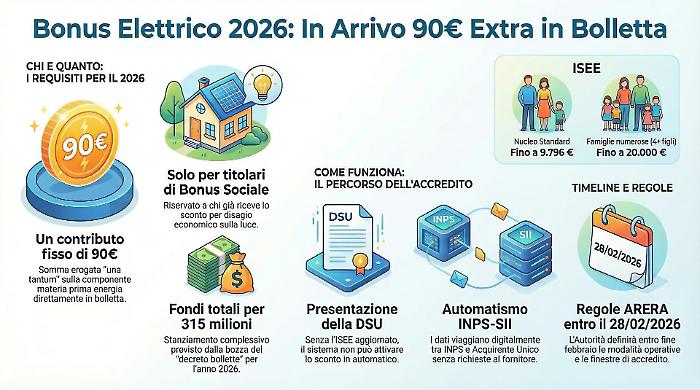 Bonus luce 2026: 315 milioni per un contributo straordinario da 90 euro. Ecco chi lo ricever&agrave; e come funziona davvero