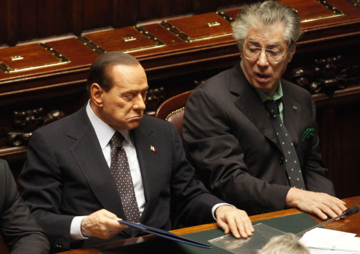 da sinistra Silvio Berlusconi, Umberto Bossi