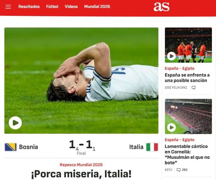 &laquo;Ciao Italia&raquo;: mezzo mondo reagisce tra stupore e ironia al terzo fallimento azzurro e all'esclusione dai Mondiali del 2026