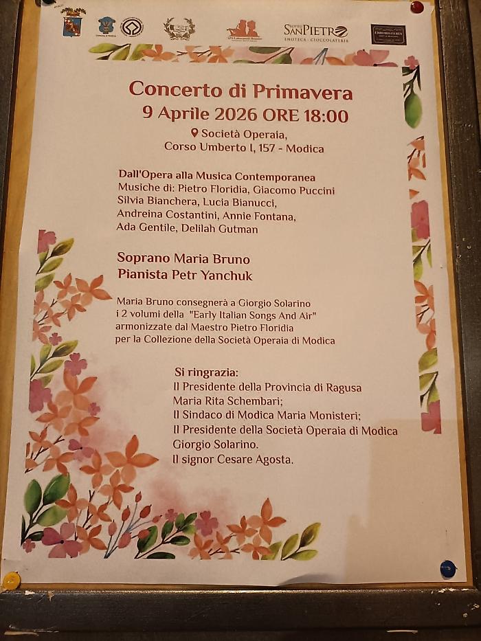 Note di primavera a Modica con il concerto ospitato dalla Societ&agrave; operaia