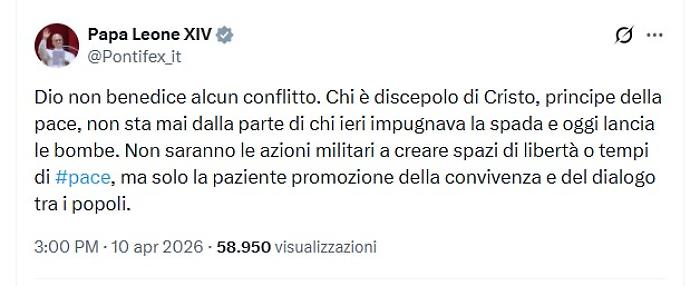 Il ruggito di Leone XIV ferma l'apocalisse: "Chi sta con Cristo non lancia bombe"