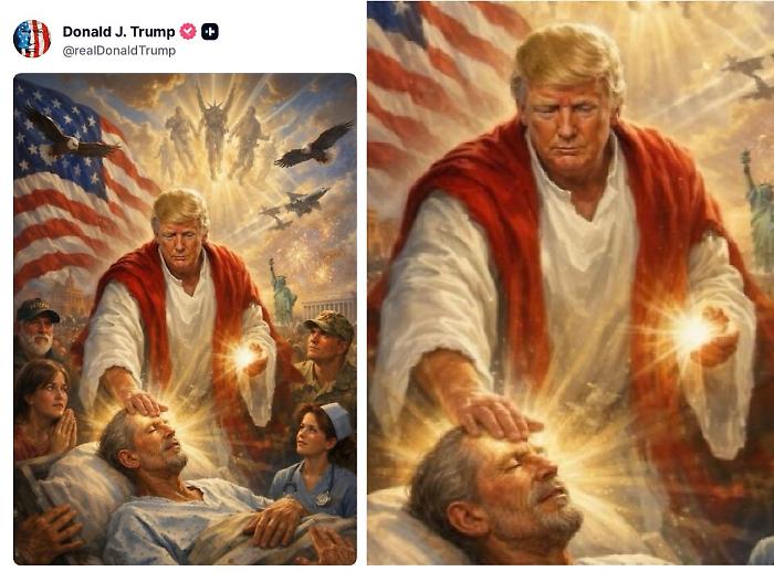 L'ultima provocazione di Trump: si paragona a Ges&ugrave; con un'immagine generata dall'algoritmo