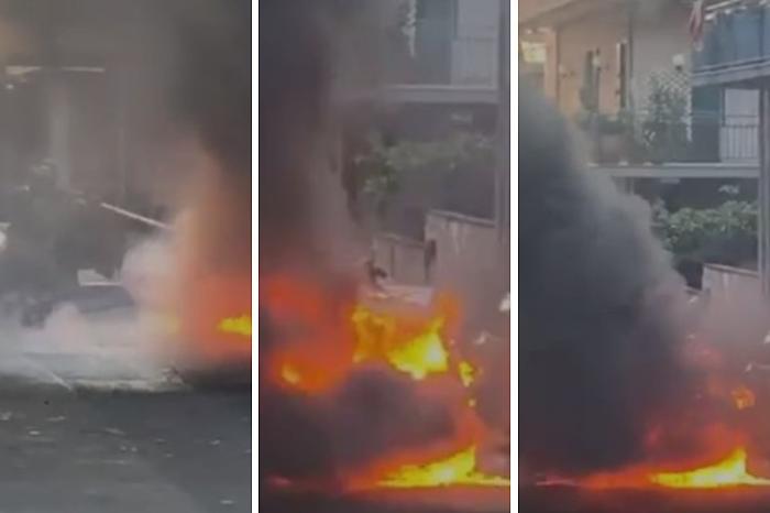 Auto gpl prende a fuoco e il rogo danneggia macchina parcheggiata: scoppia la lite fra i conducenti