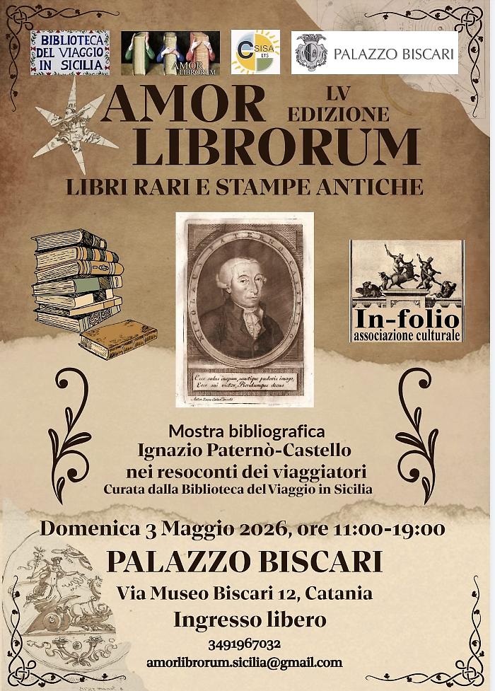 Amor librorum a Palazzo Biscari: 55esima mostra di libri rari e stampe antiche (3 maggio 2026, ingresso libero)