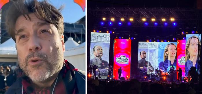 Il filo nero da Mussolini a Meloni su intervento di Montanari: bufera al concertone di Taranto
