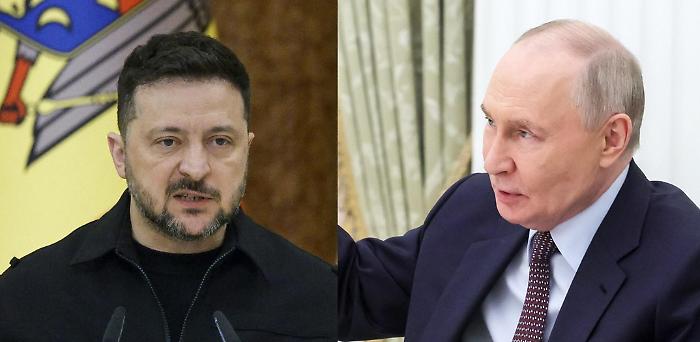 da sinistra Volodymyr Zelensky, Vladimir Putin