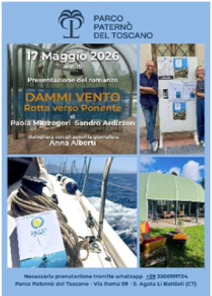 &ldquo;Dammi Vento&rdquo;, domenica 17 maggio la presentazione del libro al Parco Patern&ograve; del Toscano a Battiati