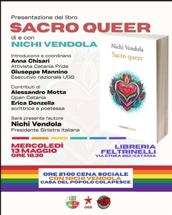 Nichi Vendola presenta "Sacro Queer" a Catania: politica, attivismo e poesia a confronto