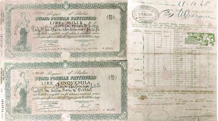 Ritrova quattro buoni postali del 1946 nel fascicolo dei loculi: dopo 80 anni il valore sale a circa 146mila euro