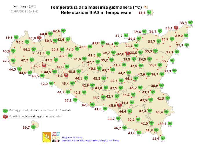 In Sicilia il termometro supera i 46 gradi