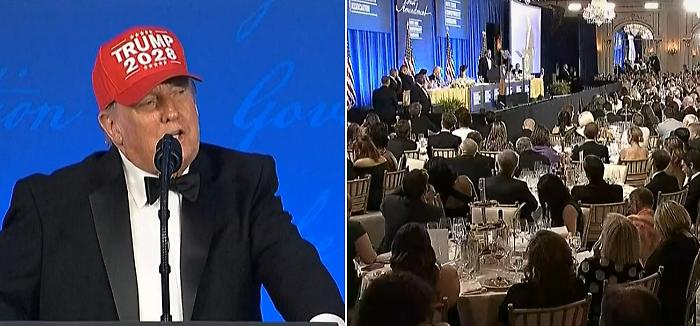 Trump alla cena dei corrispondenti rilancia: cappellino rosso con la scritta "Trump 2028" e la promessa di un terzo mandato