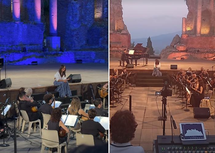 Alba di magia al Teatro Antico: Ambra Angiolini risveglia Taormina con Battiato e Candiani
